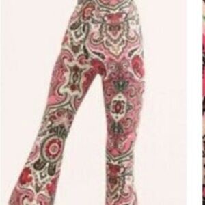 FP pink paisley high waist flare pant, XS,